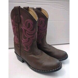 Smoky Mountain Monterey Series Youth Western Boot Sz 25/8.5US Brown/Pink Stitch
